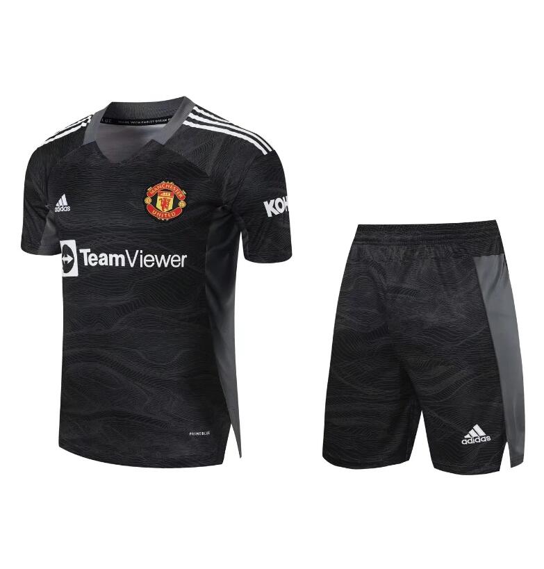 2021/22 Manchester United Black Goalkeeper Soccer Kits Shirt with Shorts